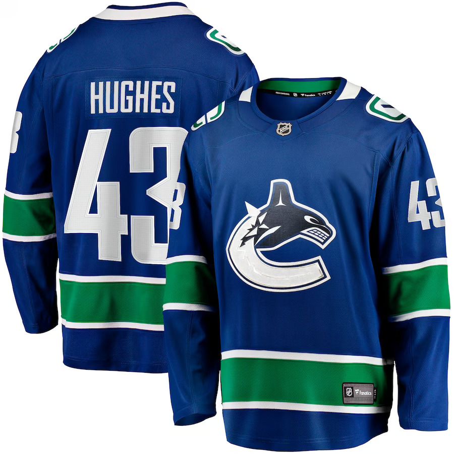 Men Vancouver Canucks #43 Quinn Hughes Fanatics Branded Blue Home Breakaway NHL Jersey->vancouver canucks->NHL Jersey